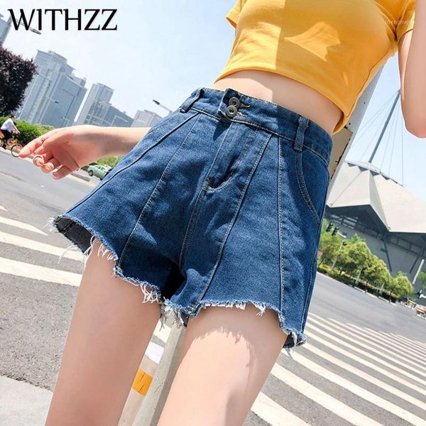 

women's jeans withzz summer high-waist jeans, loose thin wide legs denim shorts, Blue
