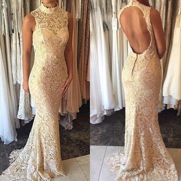 

party dresses elegant high neckline mermaid open back prom dress 2021 lace sleeveless long evening gowns for special occasion event, White;black