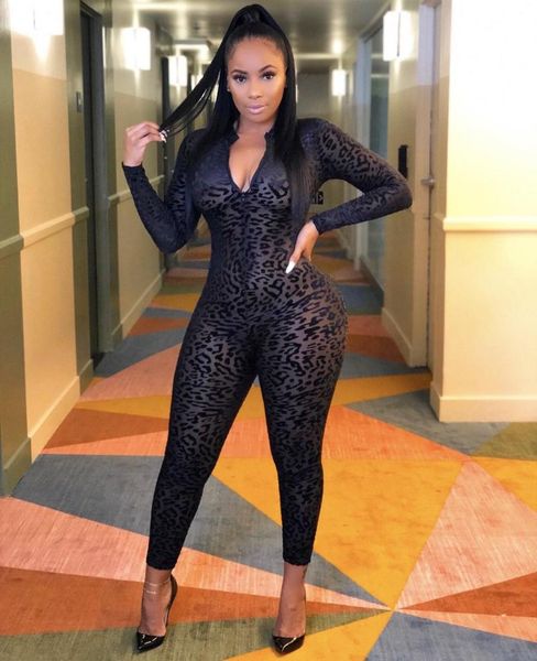 

women's jumpsuits & rompers yooneedi 2021 summer design women color leopard v-neck full sleeve ladies sy8387, Black;white