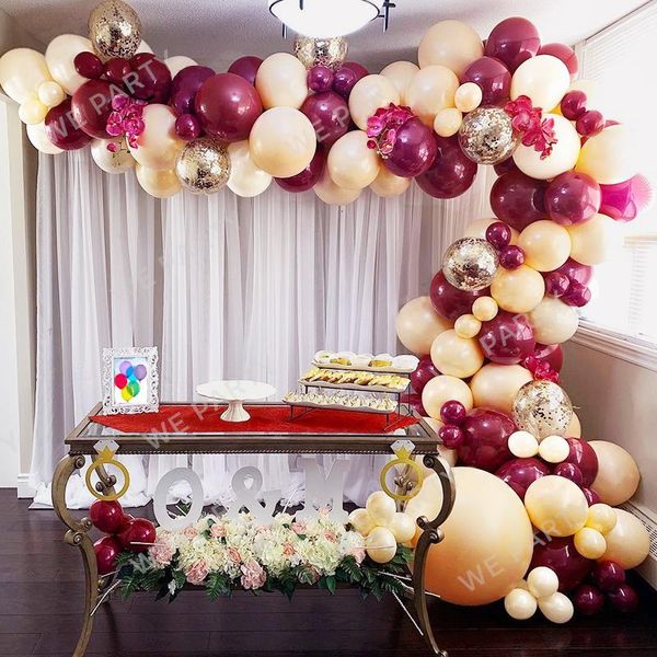 

party decoration 111pcs retro skin and burgundy balloons arch garland for birthday wedding valentine's day anniversary baby shower deco