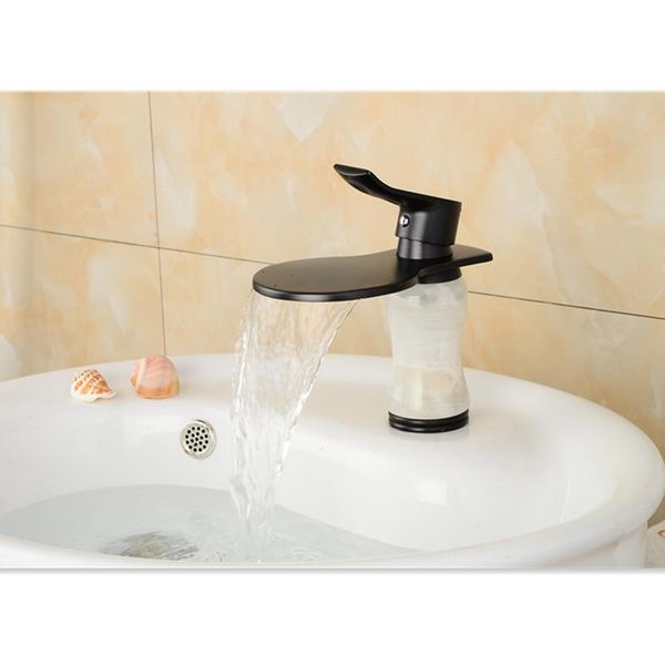 

bathroom sink faucets liuyue basin brass black/gold with luxury jade low waterfall flat mouth faucet cold mixer tap