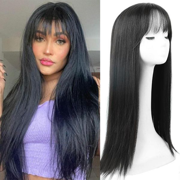 

synthetic wigs houyan black long straight hair wig female anime bangs party cosplay lolita