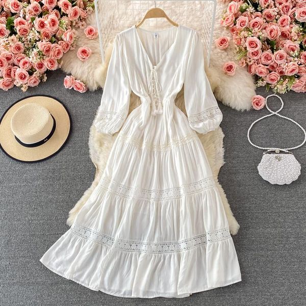 

casual dresses women deep v-neck long sleeve autumn dress girls fashion waist close holiday travel ladies midi, Black;gray