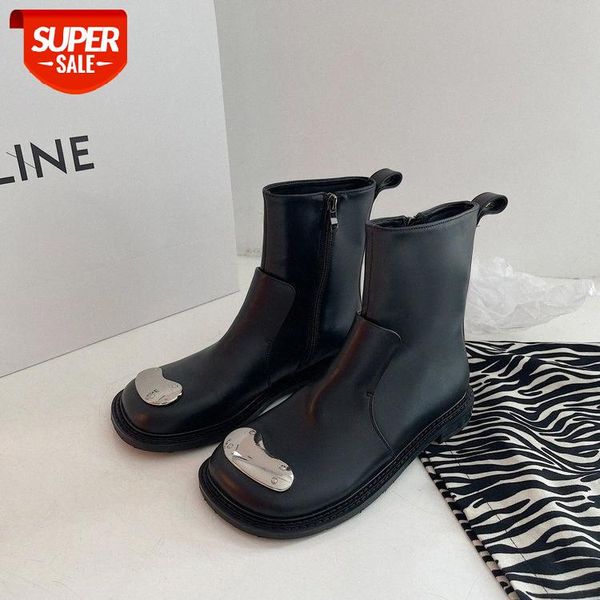 

british style martin boots women's autumn versatile thick heel fried street small short side zipper motorcycle #ym6g, Black