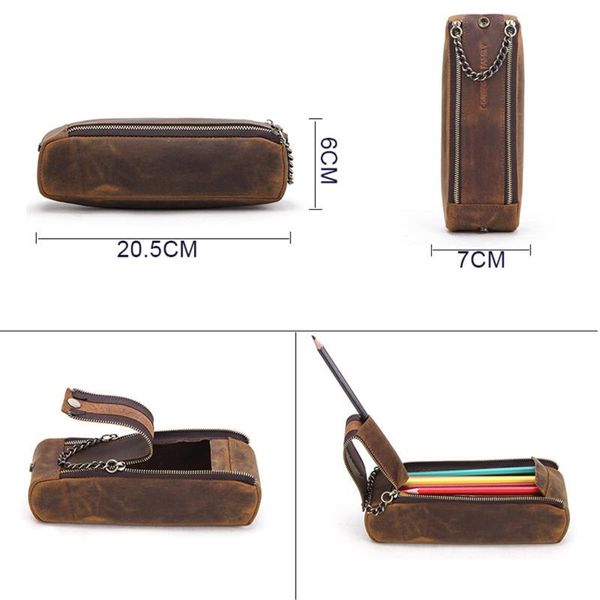

vintage leather pen pencil bag case stationery organizer for student bags