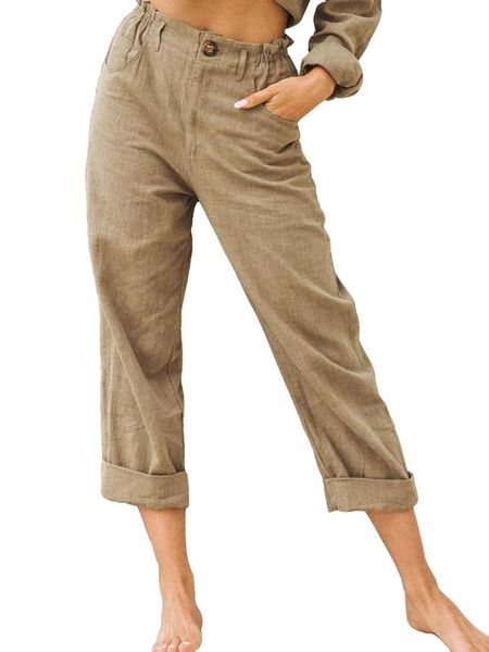 

women's pants & capris 2021 european and american wear, style, pure color cotton linen fashion loose high waist casual trousers, Black;white