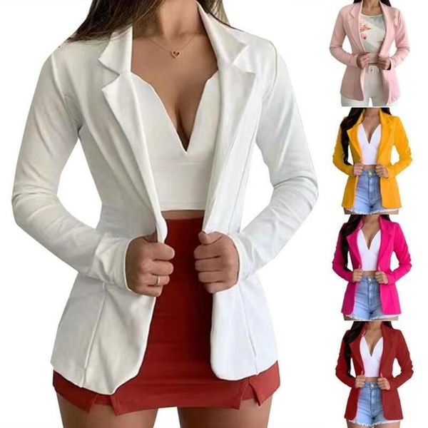 

women's suits & blazers turn down collar womens open front blazer ladies slim fit work jacket formal suit coat, White;black