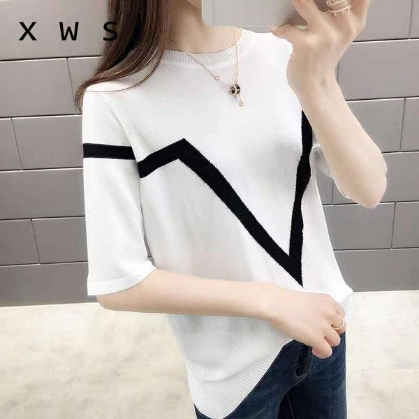 

summer knitted pullover ladies fashion striped causal tricot sweaters womens jumpers loose knit female pull women's, White;black