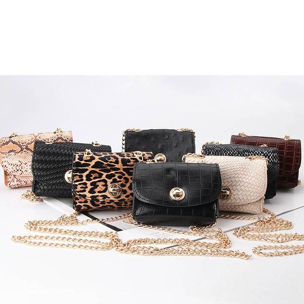 

teenage girls handbags kids bags children accessories mini chain one shoulder belt decorated leopard purse messenger bag fashion purses b720, Black