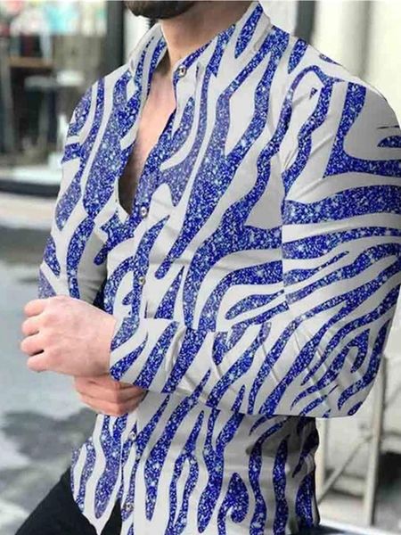 

men's casual shirts autumn blue water ripple gothic mens shirt hawaiian printing slim long sleeve turn-down collar button, White;black