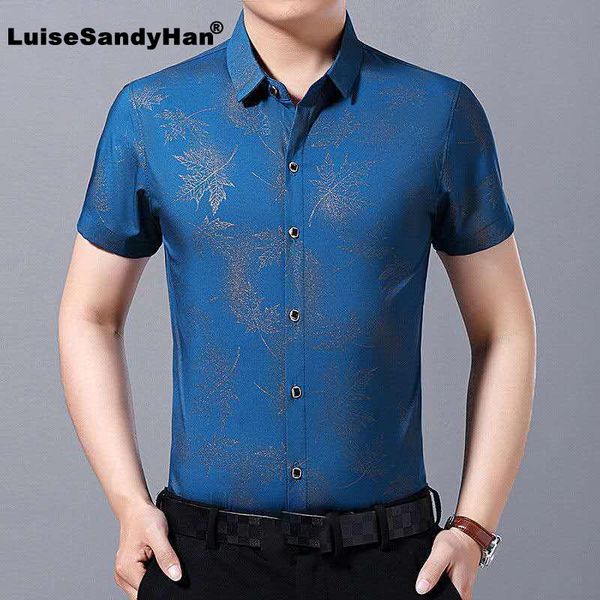 

men's casual shirts fashion printing short sleeve lapel shirt men business pattern single-breasted retro blouse spring summer, White;black