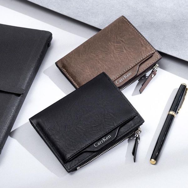 

wallets men's short thin wallet youth retro multi function driver's license card bag in one length main material1, Red;black