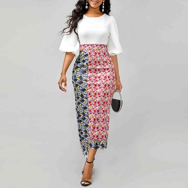

casual dresses female casual dress vintage autumn puff print thin sleeve midi office ladies elegant around the neck at night party es pnpy, Black;gray
