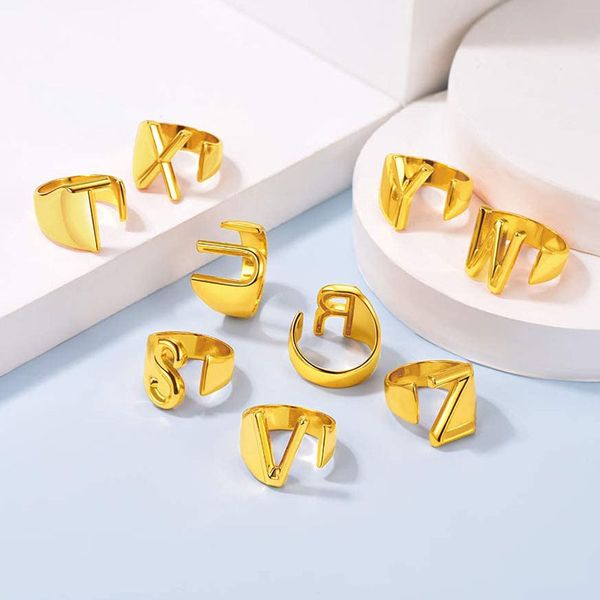 Kreative 26 A-Z Englisch Buchstaben Initial Ring Einfache Gold Farbe Offene Ringe Einstellbare Alphabet Schmuck Geschenke Für Dame Mädchen