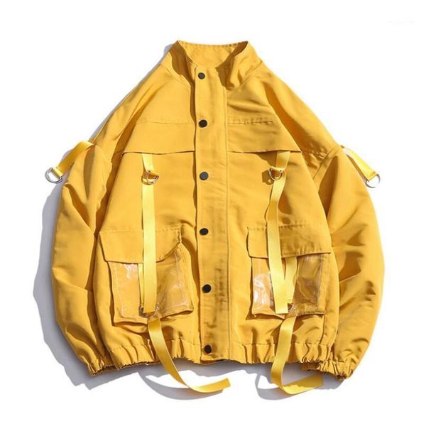 

Men's Jackets Streetwear Men Hip Hop Jacket Coat Ribbons Pockets Windbreaker Harajuku 2021 Women Bomber Vintage Outwear 5XL, Black;brown