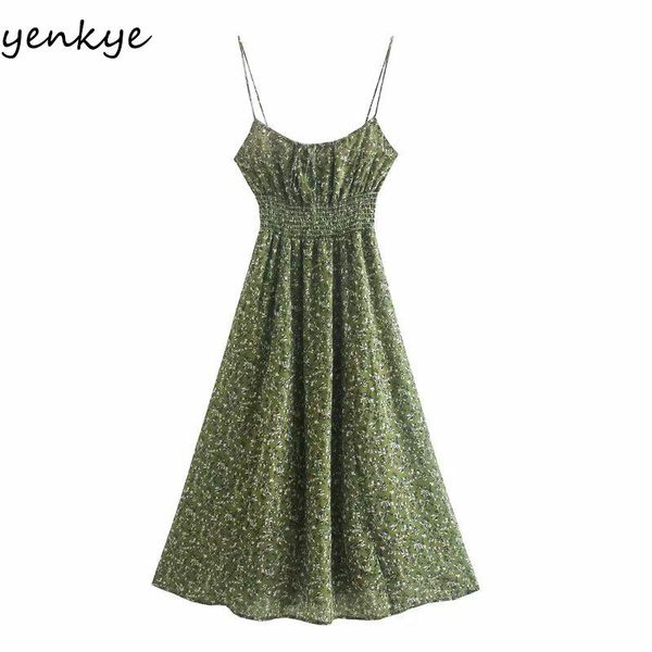 

sling summer dress women vintage floral print prairie chic female elastic waist a-line midi holiday vestido casual dresses, Black;gray