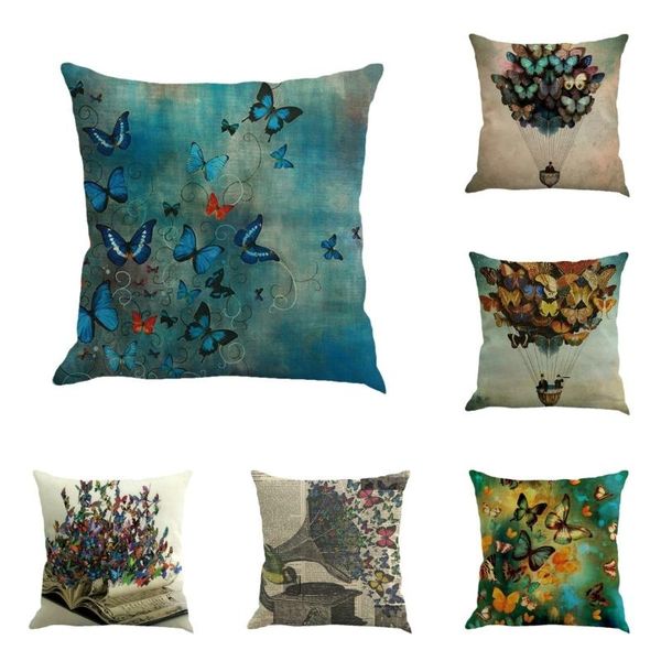 

pillow case 45*45cm butterfly painting linen cushion cover throw sofa home decor