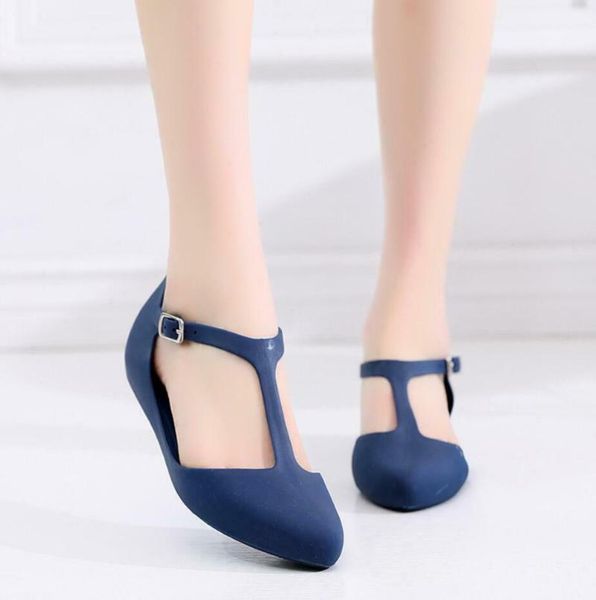 

summer womens closed toe beach flat t-strap jelly sandals shoes, Black