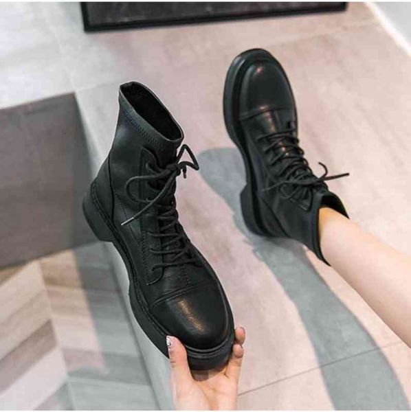 

boots women's black leather boots with shoelaces, women's shoes low pipe lace platform, plus size for autumn and winter 1ql2
