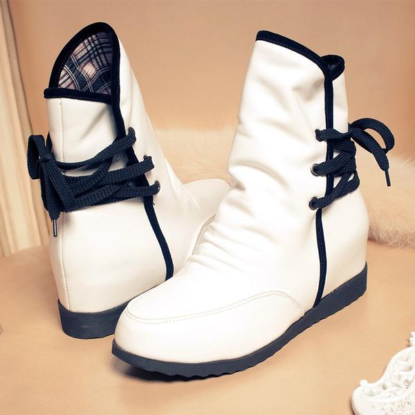 

boots autumn winter women shoes pu leather platform female ankle lace up casual ladies short zapatos mujer, Black