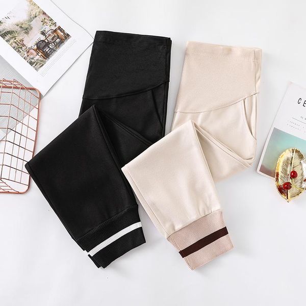 

maternity bottoms 8880# pants spring autumn casual woolen loose comfy belly support elastic waist trousers, White