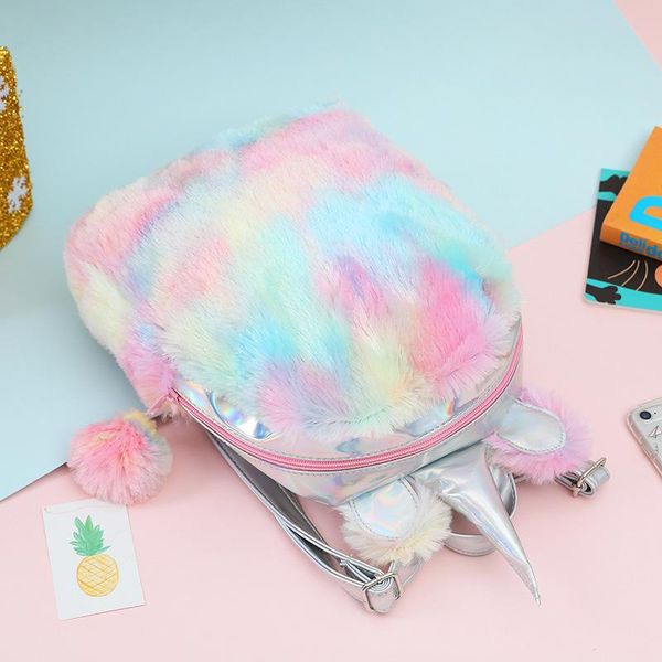 

cartoon kids bag holographic pink backpack for children plush school bags pu girls mochila escolar