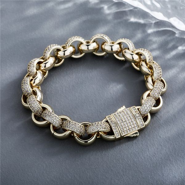 

cuban link chain bracelet 18k gold plated charm bracelets iced out full zircon mens fashion jewelry, Black