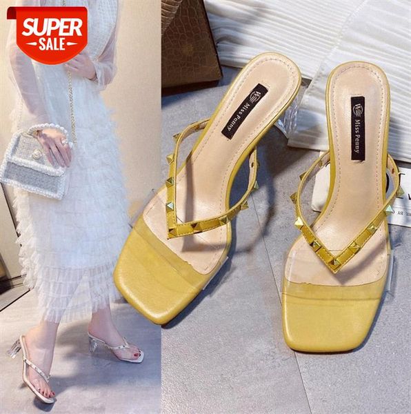 

high-heeled sandals and slippers women pvc rivets ladies korean style #ov5i, Black