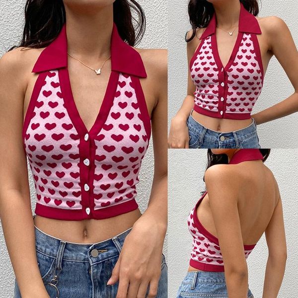 

women's t-shirt breasted lapel love halterneck vest halter bottoming red, White