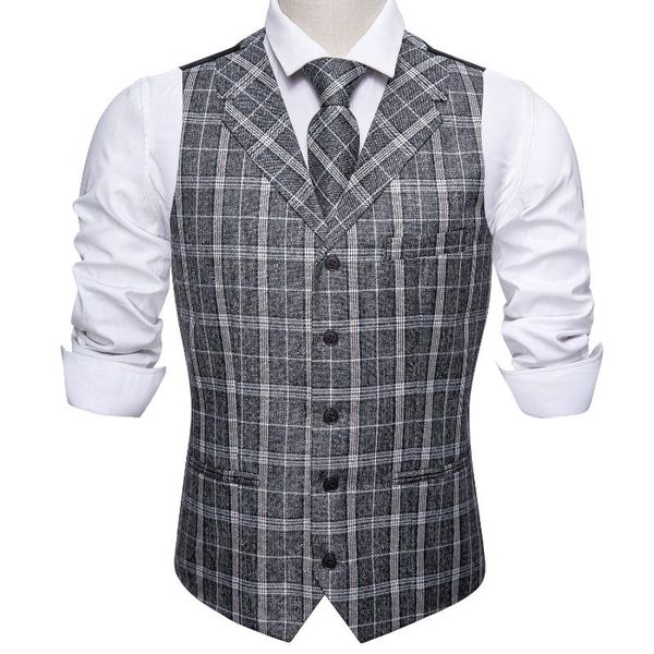 

men's vests gray mens suit collar tweed vest tie set fashion slim fit thin men waistcoat business man england style male leisure suits, Black;white