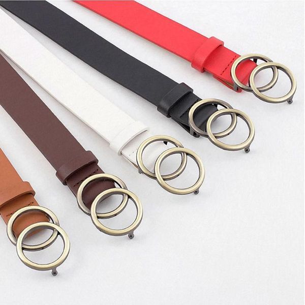 

belts casual waist belt black red double round metal buckle adjustable vintage leather strap women jeans dress fashion decor, Black;brown