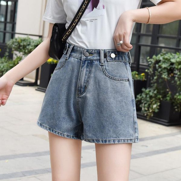 

retro high waist wide leg short jeans summer ladies blue denim shorts streetwear plus size young women series women's