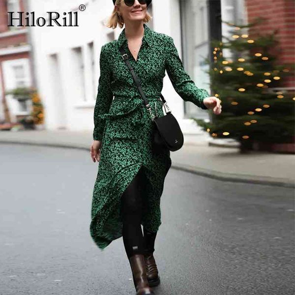 

women print long shirt dress with belt sleeve turn down collar office es floral printed vestidos 210508, Black;gray