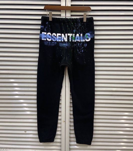 

high street tide brand plus velvet casual pants double-line splash ink graffiti printing, Black