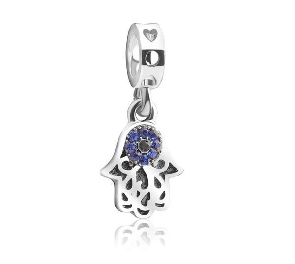 Adatto ai braccialetti Pandora 20pcs Lucky Palm Evil Eye Blue Crystal Spacer Charms Perline Charms in argento Bead per le donne Fai da te Collana europea Gioielli