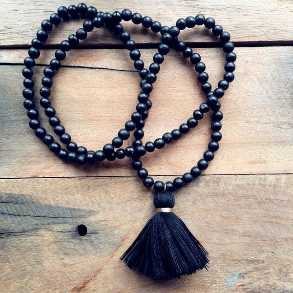 

pendant necklaces simpleness classic tassel 8mm wooden beads necklace plain harajuku man women trendy accessories year birthday gift, Silver