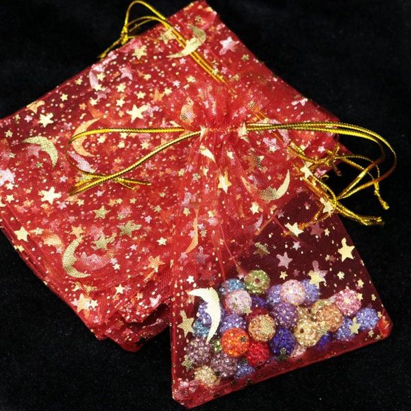 

jewelry pouches, bags 50le 100pcs moon stars drawstring organza small gift pouches for wedding party valentine's day, Pink;blue
