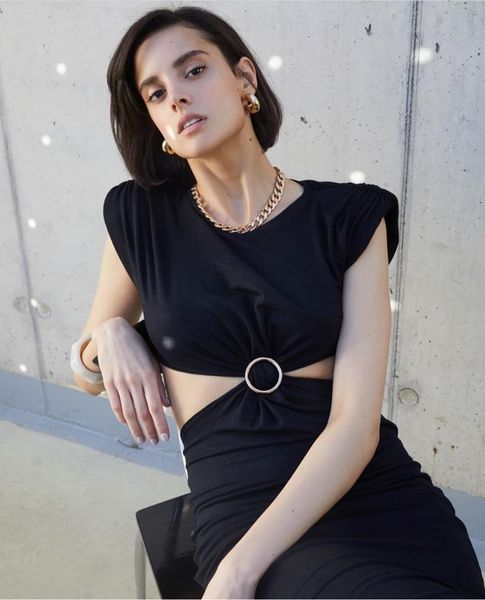 

casual dresses 2021 summer hollow fashion dress ladies black spaghetti strap club vestidos bd2026, Black;gray