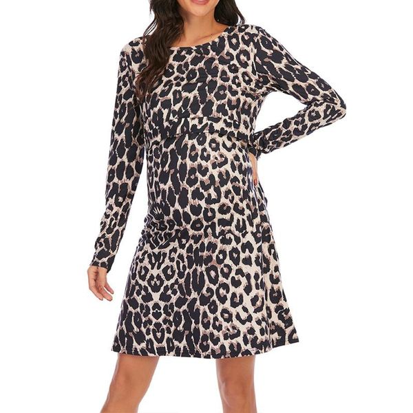 

maternity dresses nursing pregnancy clothes women leopard print long sleeve o neck spring autumn dress, White