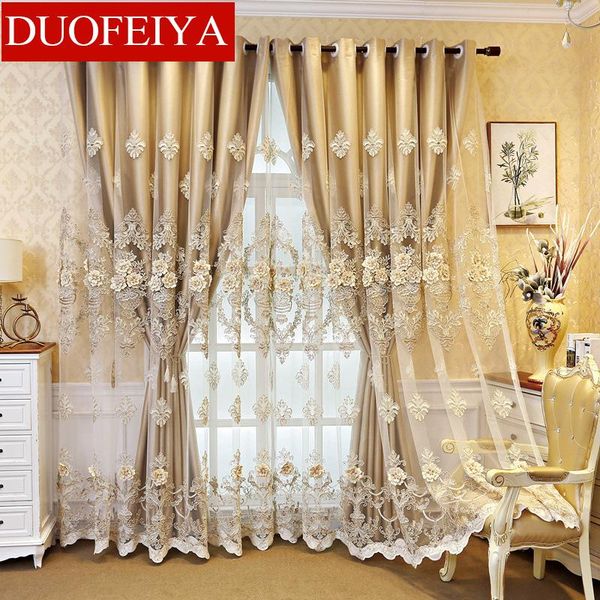 

european and american luxury white cream color villa embroidered curtains for living room windows curtain bedroom/kitchen & drapes