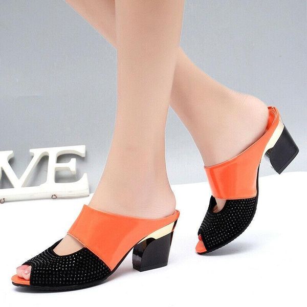 

womens summer autumn thick high heel fishmouth sandals anti-skid outgoing slippers ladies elegant bling peep toe shoes, Black