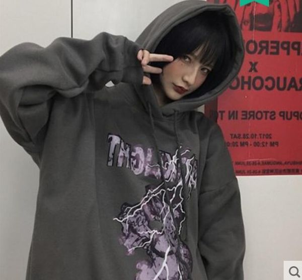 

women hoodie new dark girl korean retro street old letters autumn and winter models hooded plus velvet sweatershirt men with the sa, Black