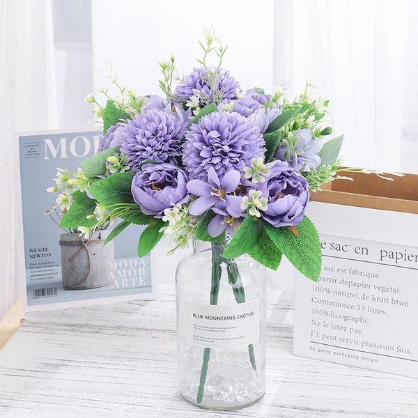 

decorative flowers & wreaths 1 bunch of artificial ball chrysanthemum peony flower thorn orchid for home wedding pography decoration hand bo