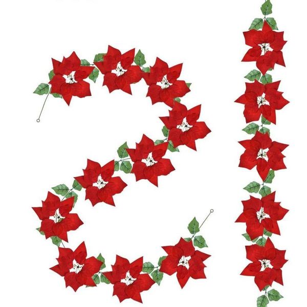 

2pcs artificial christmas poinsettia garland with holly leaves and berries for party front door wreath decor decorative flowers & wreaths