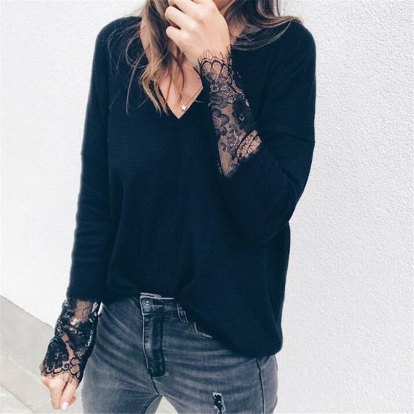 

womens blouses women lace blouse and long sleeve ladies v neck shirt blusas mujer female, White