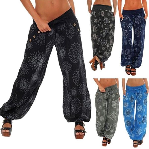 

women's pants & capris jaycosin ly 2021 womens loose print ladies pocket hareem full length trouser wide leggings drop july 10, Black;white