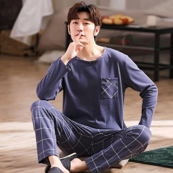 

Men's Sleepwear Spring Autumn Men Pajamas Set Cotton Print Night Suit Casual Long Sleeve Plaid Pants Pyjamas Plus Size Homewear 4XL 31G9, Black;brown