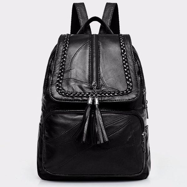 

school bags women genuine leather backpack bag classic black waterproof travel shoulder multi-function