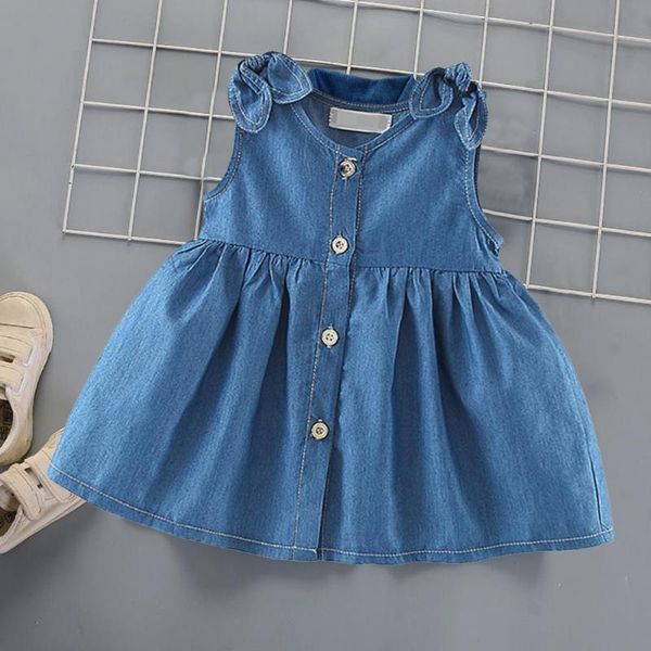 

girl's dresses two bow lovely girls cotton denim sleeveless princess dress soft breathable comfortable clothes for girl, Red;yellow