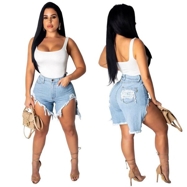 

women's jeans women jean pants design fashion casual solid color hole versatile ladies denim shorts street wholesale dropshpping, Blue